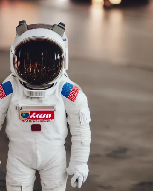 Image similar to high quality presentation photo of a humanoid in spacesuit, photography 4k, f1.8 anamorphic, bokeh, 4k, Canon, Nikon