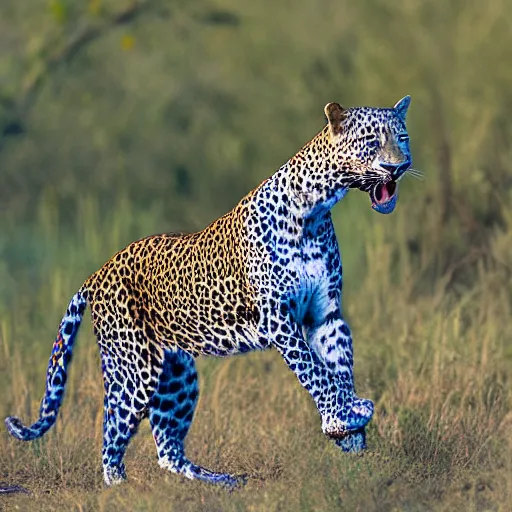 a blue leopard hunting.