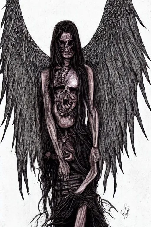 Prompt: human need death angel, realistic, art by cinta arribas colored by sonia alins, line by benjamin flouw