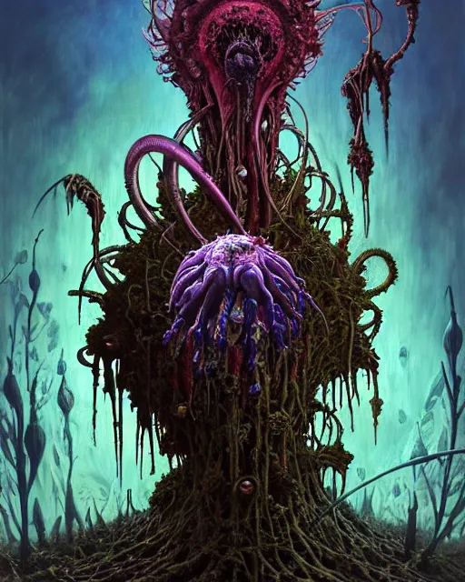 Prompt: the platonic ideal of flowers, rotting, insects and praying of cletus kasady carnage thanos dementor chtulu mandelbulb schpongle bioshock xenomorph dead space, ego death, decay, dmt, datura stramonium, concept art by randy vargas and zdzisław beksinski and greg rudkowski