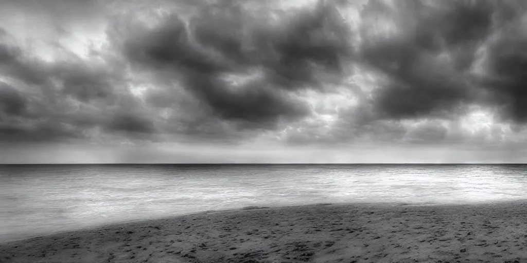 Image similar to Beautiful beach, by Dante Alighieri, by Zdzisław Beksiński, wide angle, dramatic light, ultra realistic, HDR, extremely moody lighting, 8K