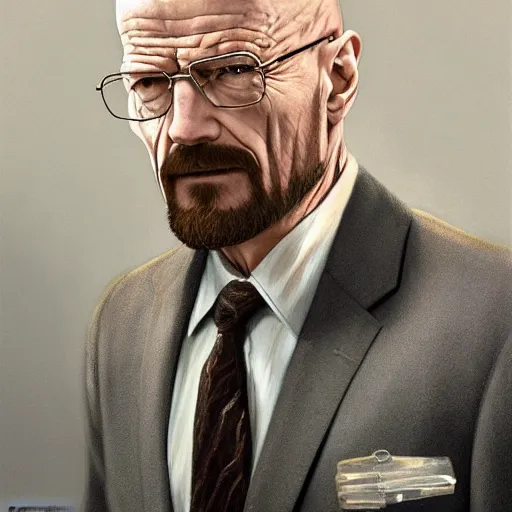 Prompt: walter white in a fancy suit, digital painting, artstation, concept art, donato giancola, Joseph Christian Leyendecker, WLOP, Boris Vallejo, Breathtaking, 8k resolution, extremely detailed, beautiful, establishing shot, artistic, hyperrealistic, beautiful face, octane render, cinematic lighting, dramatic lighting, masterpiece