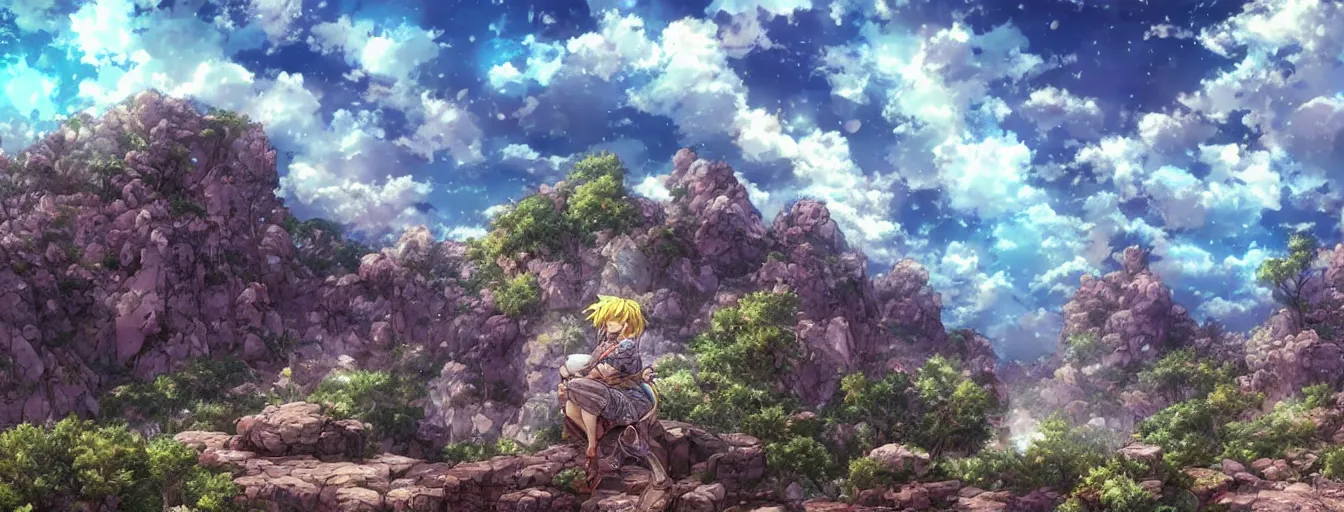 Prompt: a beautiful, dreamy, wistful sky filled with raining boulders. hyperrealistic anime background illustration by kim jung gi, colorful, extremely detailed intricate linework, smooth, super sharp focus, bright colors, high contrast, matte, octopath traveler, unreal engine 5 highly rendered, global illumination, radiant light