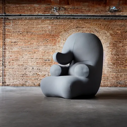 Image similar to an armchair in the shape of an elephant with grey accents designed by antony gormley, advertising photography