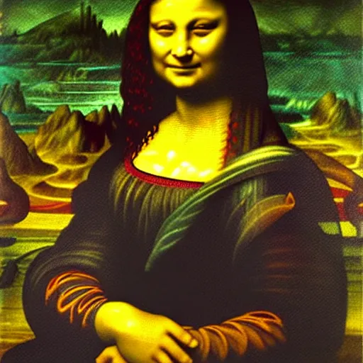 Image similar to the incredible hulk portrait painting by leonardo da vinci in the style of the mona lisa
