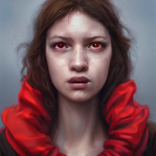 Image similar to Goblin Female portrait, Red Scarf, hatched ear, golden earring, white background, by Horace Hsu, Tony Sart, Miles Johnston, highly detailed, digital illustration, concept art, trending on artstation