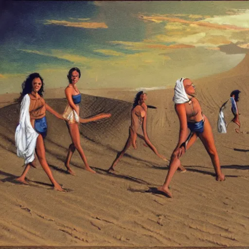 Prompt: women emerging from the sands of time