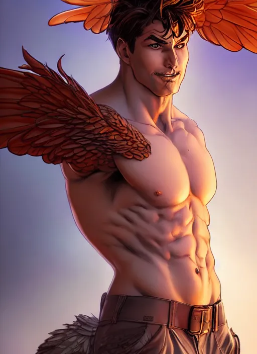 Image similar to character art by wlop, steve henderson, and j scott campbell, gooseman, male hero, goose head, wings, 4 k, arstation, trending, high quality, very detailed, digital