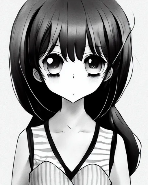 Image similar to portrait of cute girl, illustration concept art, anime, manga, pencil sketch, black and white trending pixiv fanbox