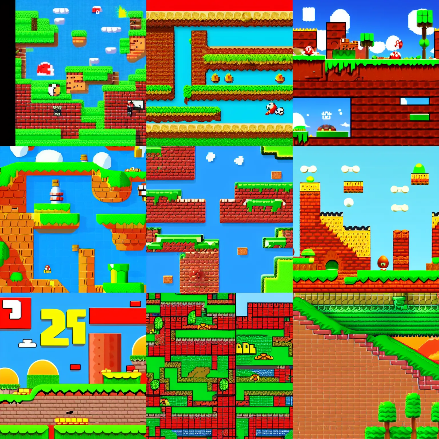 Prompt: landscape in the style of new super mario bros ( 2 0 1 1 )
