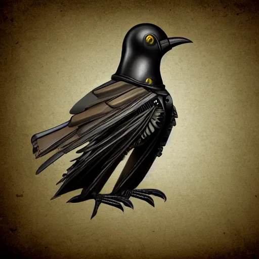 Prompt: a steampunk robotic crow, dark background, super - detailed, photo - realistic,