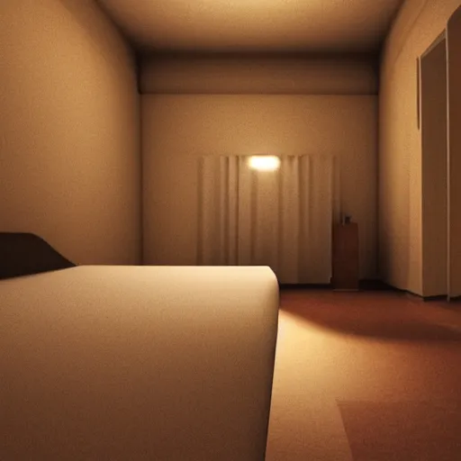 Prompt: hotel room, musty, ambient lighting, light shafts from window blinds, sun ray, dusty, moody, atmospheric, beautiful, abandoned room, motel room, artstation award, detailed