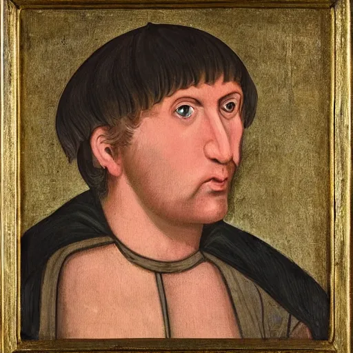 Image similar to boris johnson as a peasant from 1 2 th century england, exhibited in the british museum, oil on canvas, art, restored painting, 1 2 th century