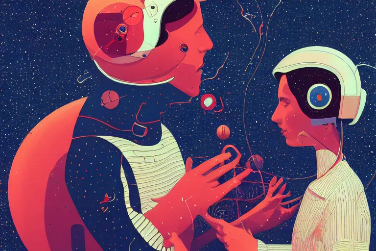 Prompt: a painting of a man and a woman in space, a computer rendering by James Jean, featured on behance, feminist art, photoillustration, surrealist, behance hd