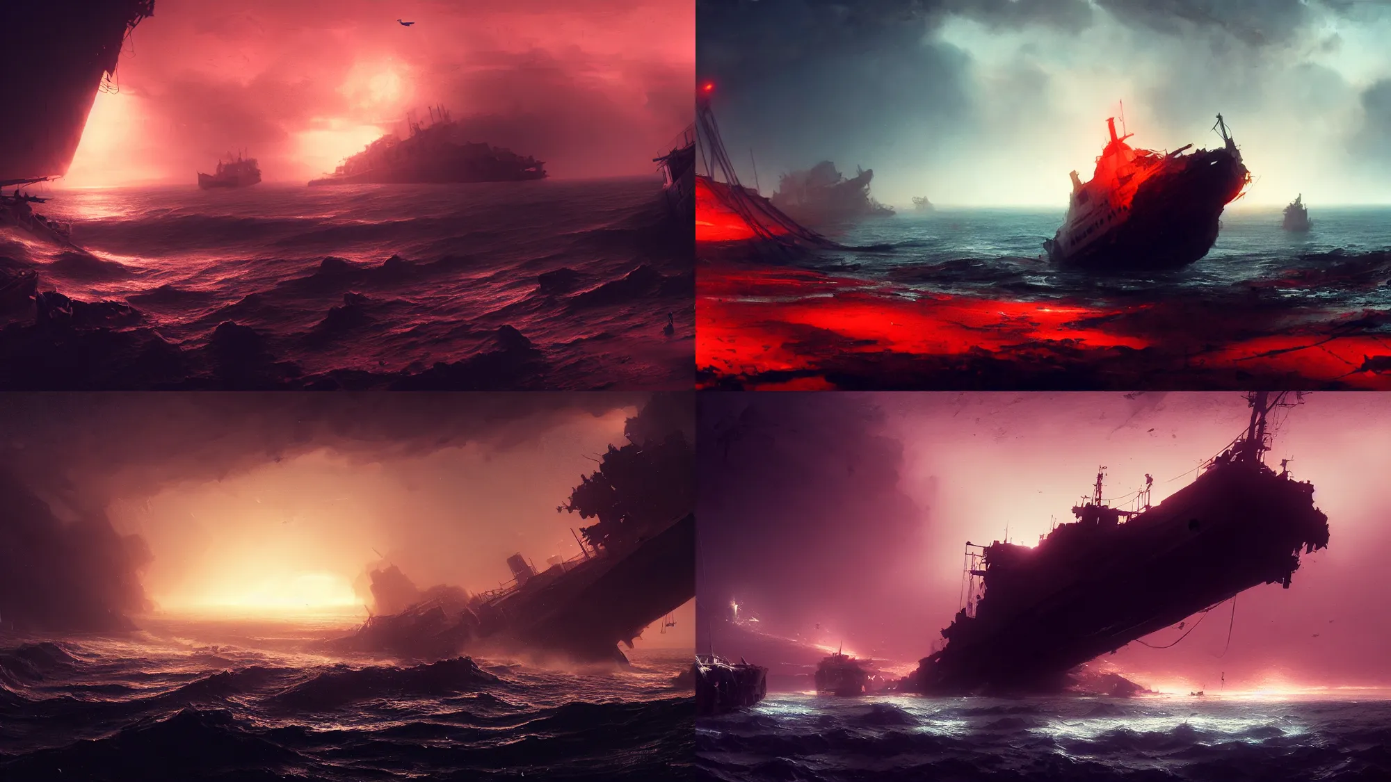 A Ship Wreck On The Shore Of A Red Sea Pitch Black Stable Diffusion 