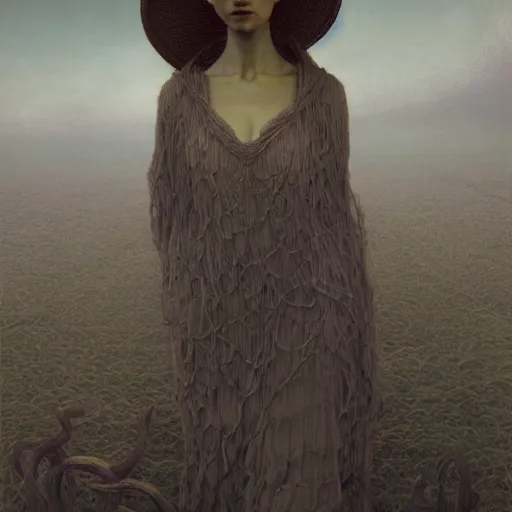 Prompt: Woman masterpiece, wearing a golden hat, by Edgar Maxence and Ross Tran, Zdzisław Beksiński, and Michael Whelan, distant, gustav dore, H.R. Giger, 8k, octane render