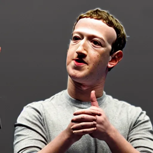 Prompt: mark zuckerberg's skin peeling off to reveal wires and metal at a press conference
