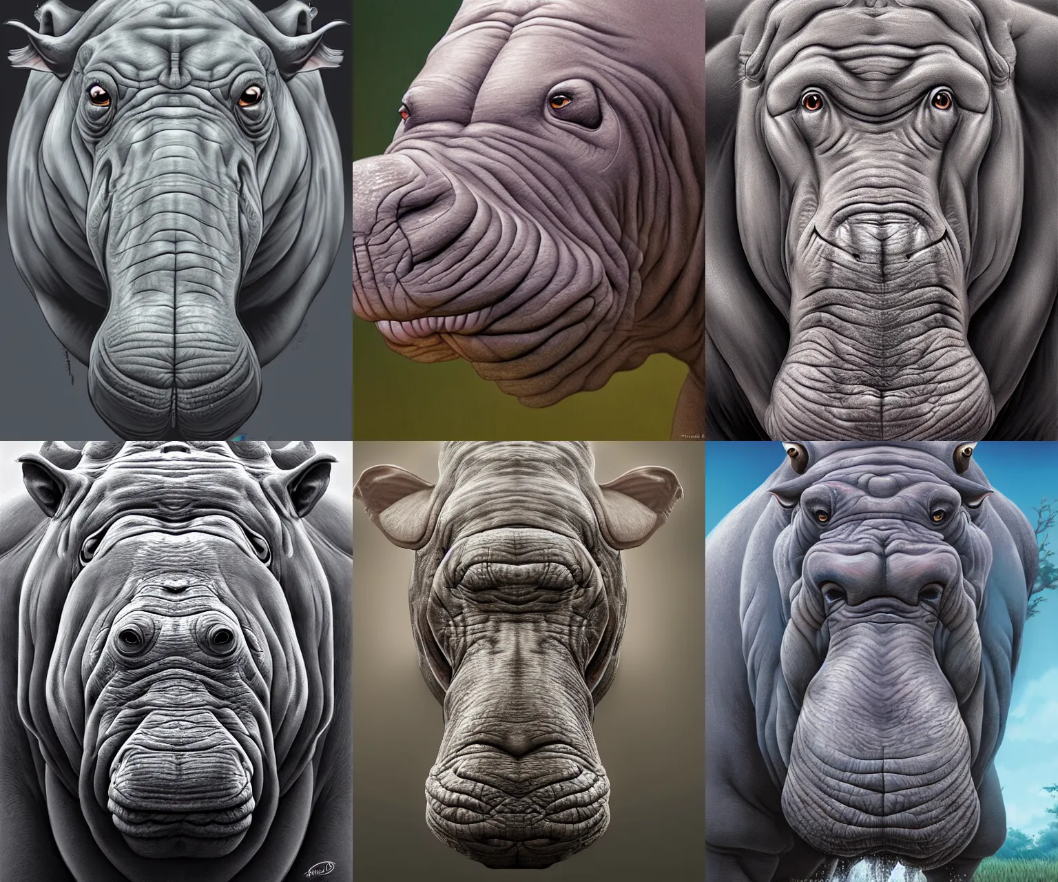 Prompt: stunning head and shoulders portrait of augmented hippo yeti, ultra realistic, digital art by todd lockwood, still from studio ghibli