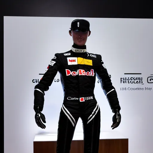Image similar to f 1 driver charles leclerc, on display, posing like a statue, showing off his muscles, humanoid robot, who is a male android, shiny skin, made of ice, frozen ice statue, by the pool, a realistic detailed photo of a guy who is an attractive humanoid who is half robot and half humanoid, blank stare
