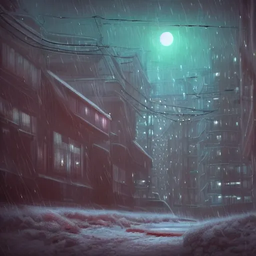 Prompt: mystic winter landscape, cyberpunk atmosphere, pastel colors