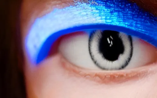 Prompt: Movie still frame from a super-hero blockbuster showing the glowing blue face of a CGI character. She is a human superhero with ethereal glowing blue skin and solid white glowing eyes. Close-up side profile portrait. Movie still frame. Weta Digital. Animal Logic. Industrial Light & Magic.