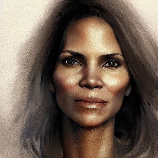 Image similar to portrait of maci holloway, first woman elected as president in usa, cold but beautiful, about 3 5 years old, highly detailed, mix of halle berry and julia roberts, artstation hd, deviantart, by artgem, greg rutkowski