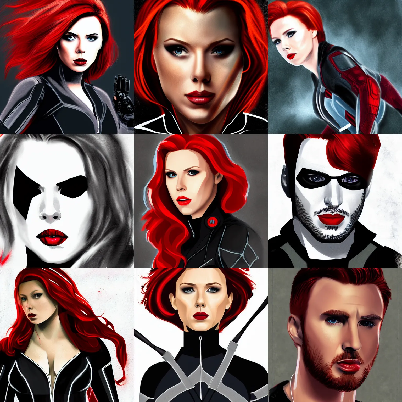 Prompt: Digital painting of Chris Evans as Black Widow, from The Avengers (2012)