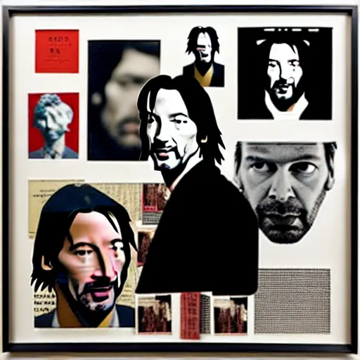 Image similar to portrait of keanu leaves, paper collage, kurt schwitters, richard hamilton, joe webb, chambliss giobbi, lynn skordal, derek gores, barbara kruger, jacques villegle.