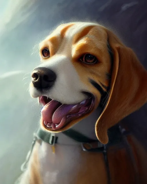 Image similar to cute beagle, cinematic, stunning, adorable, highly detailed fur, digital painting, artstation, smooth, hard focus, illustration, art by jessica rossier and and brian froud