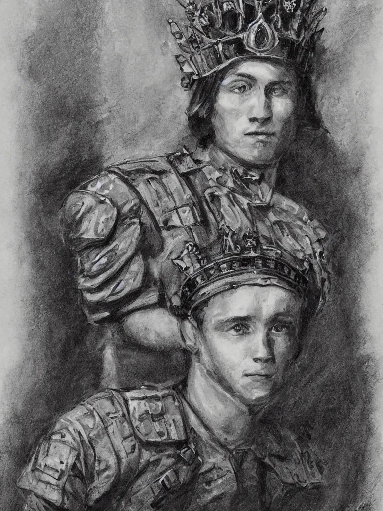 Prompt: portrait of a soldier wearing a crown by michelsngelo