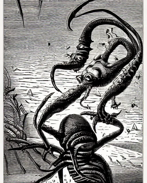 Prompt: 19th century wood-engraving of a creature called Scrab, whole page illustration from Jules Verne book titled Oddworld: Abe's Oddysee, art by Édouard Riou Jules Férat and Henri de Montaut, portrait, high quality, beautiful, highly detailed, removed watermarks