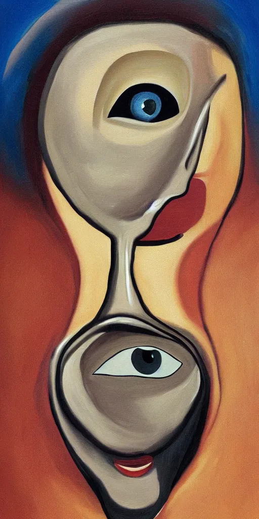 Image similar to surreal painting illustration of a humanized spoon with eyes and a smile