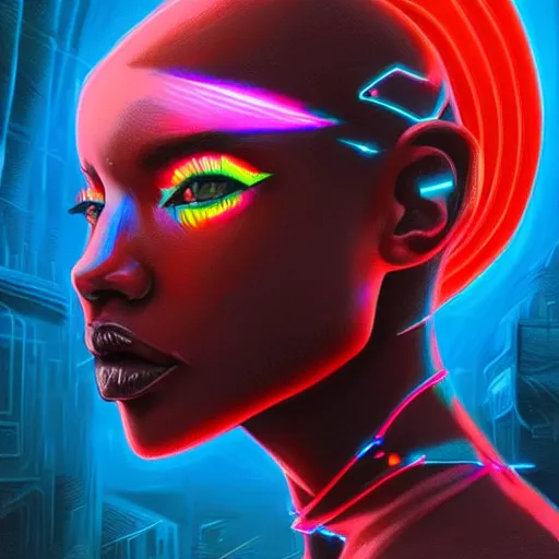 Prompt: african neon necromancer, science fiction, highly detailed, digital painting, beautiful eyes, symmetry, concept art, sharp focus, volumetric lighting, illustration, global illumination, radiant light, synthwave colors, detailed and intricate environment, art by artgerm and greg rutkowski and magali villeneuve and ilya kuvshinov!