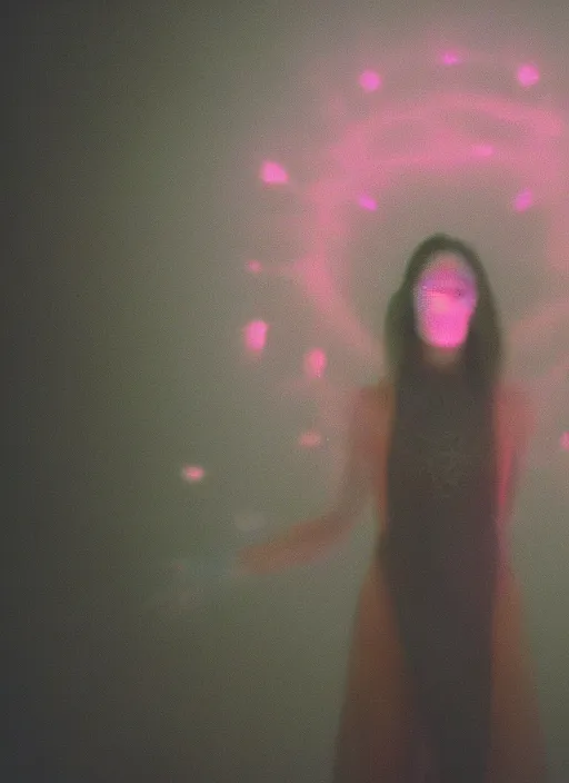 Image similar to a symmetrical female astral projection, liquid glowing aura, motion blur, film grain, cinematic lighting, experimental film, shot on 1 6 mm