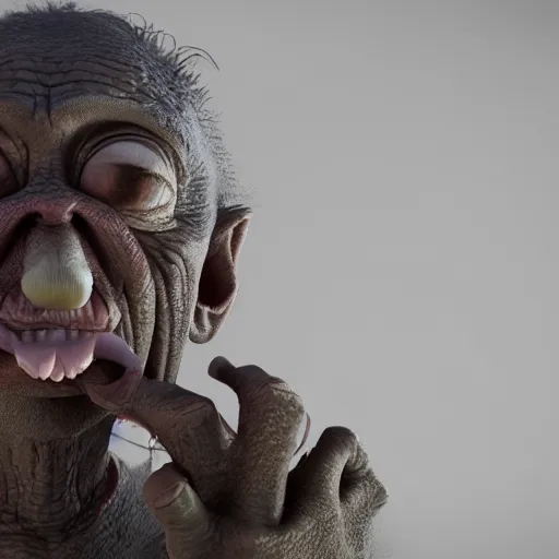 Prompt: a goblin picking his nose, hyperrealistic, detailed, octane render