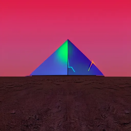 Prompt: a cinematic still of a neon pyramid in the desert, 4 k