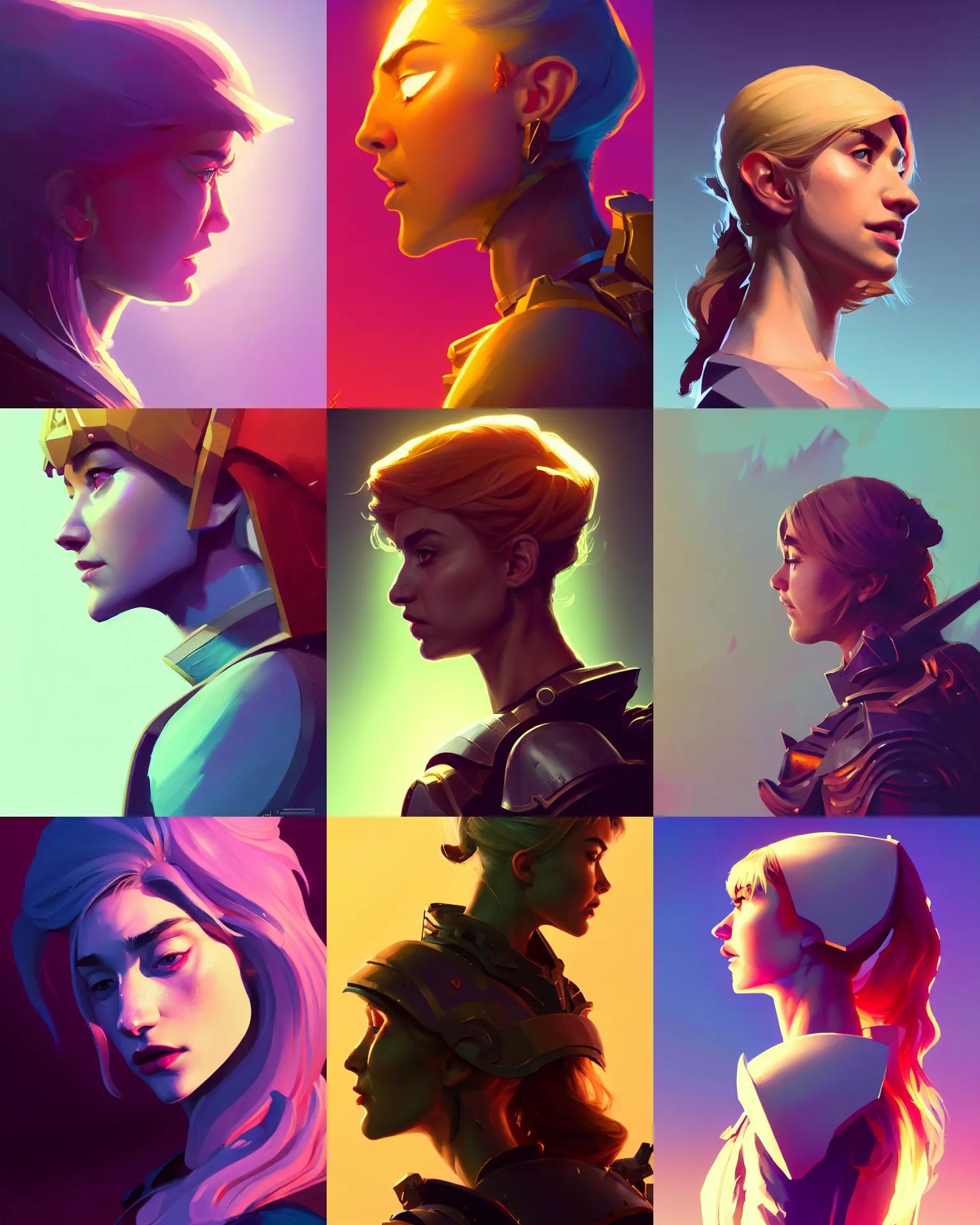 Prompt: side - profile painted portrait, imogen poots paladin, backlit, key lighting, smooth, gaudy colors, unreal engine render, maya render, octane render aesthetic, overlord, dota matte painting concept art, official fanart behance hd artstation by james gilleard, jesper ejsing, lois van baarle, ilya kuvshinov