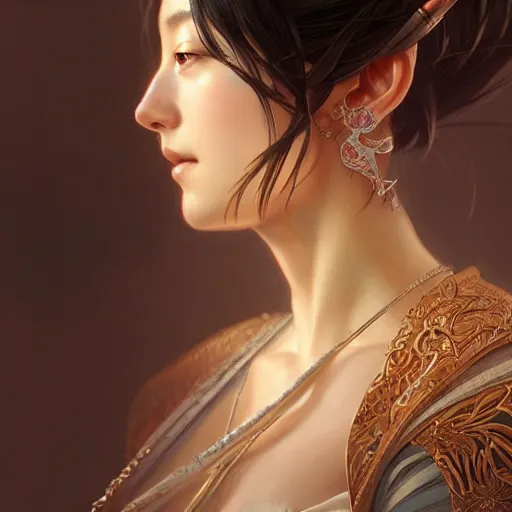 Prompt: beautiful nanao arai, closeup, d & d, fantasy, intricate, elegant, highly detailed, digital painting, artstation, concept art, matte, sharp focus, illustration, art by artgerm and greg rutkowski and alphonse mucha