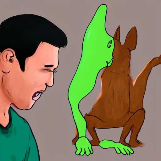 Image similar to a man horrified that his dog has turned into a legume, photorealistic, concept art, wikihow