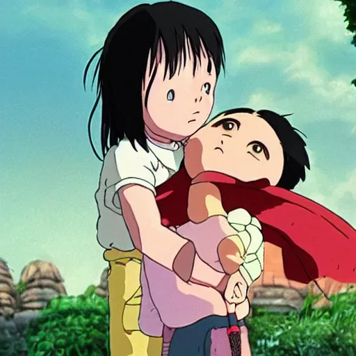Prompt: A girl and her monster, bright, happy, joyful, Hayao Miyazaki style, Studio Ghibli