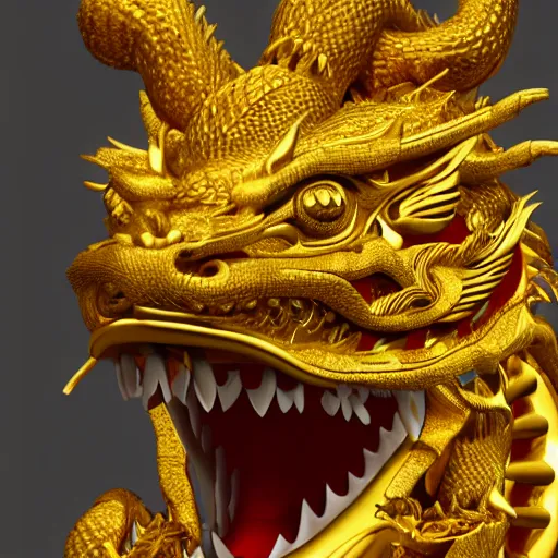 Prompt: chinese dragon made of gold, ultra realistic details, 8 k, full body,