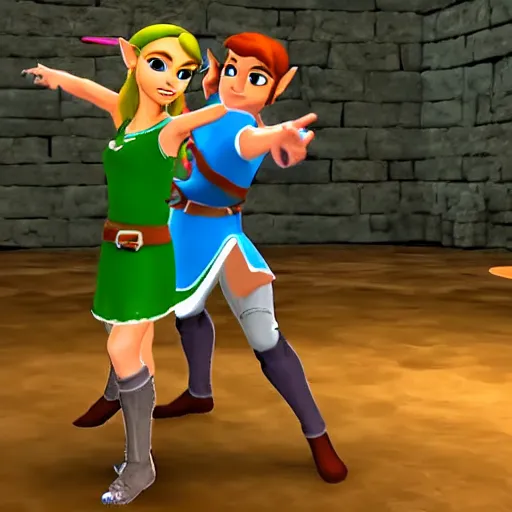 Image similar to zelda dancing salsa with link inside the castle