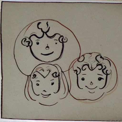 Prompt: cherub with 4 faces, child drawing