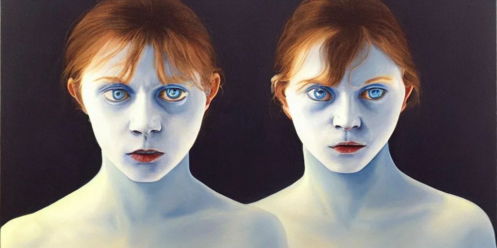 Image similar to with malice, your blue skin, with malice, your blue eyes, with malice, your, white smile with malice, your whole body, at last, with malice, with malice, will it be when i stay awake thinking of her, does she think a little about me? painting by gottfried helnwein david normal masterpiece pablo amaringo