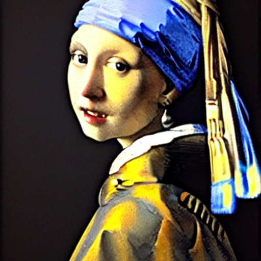 Image similar to johannes vermeer, cat with a pearl earring, 1 6 6 5