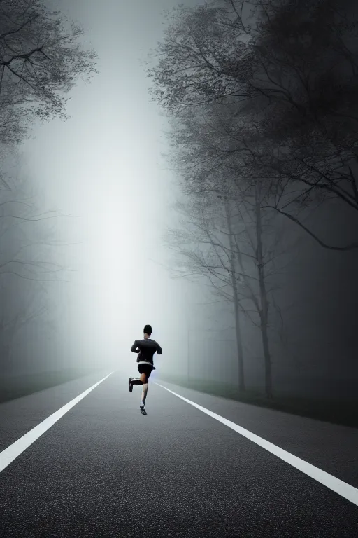 Image similar to photo of a person runing away from attacker cinematic, foggy, ultra realistic