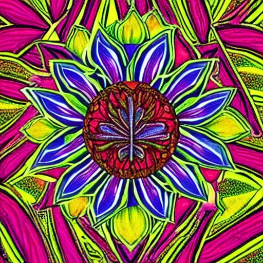 Prompt: thc flower in the style of alex grey