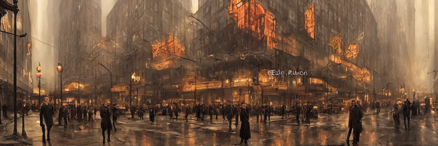Prompt: Babylon Berlin. Night. Crowded Art deco restaurant. Berlin, late golden 1920s. Gropius. Metropolis. Mist. Highly detailed. Hyper-realistic. Cheerful. Merry mood. Warm colors. Dynamic composition. Matte painting in the style of Eddie Mendoza, Greg Rutkowski