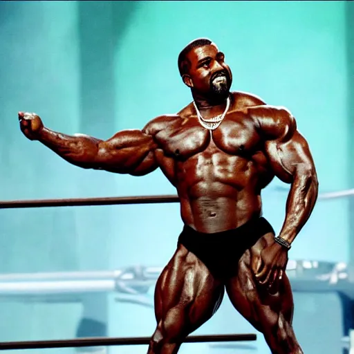 Prompt: kanye west as mr olympia