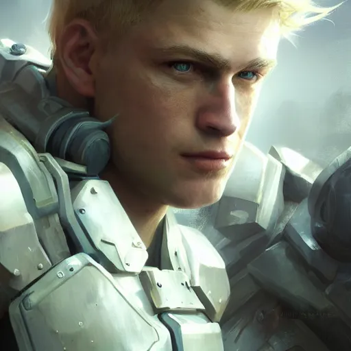 Prompt: an portrait blond man russian in the assault powered armor, style game square enix life, trending on artstation, painted by greg rutkowski, render naughty dog, octane render, detailed